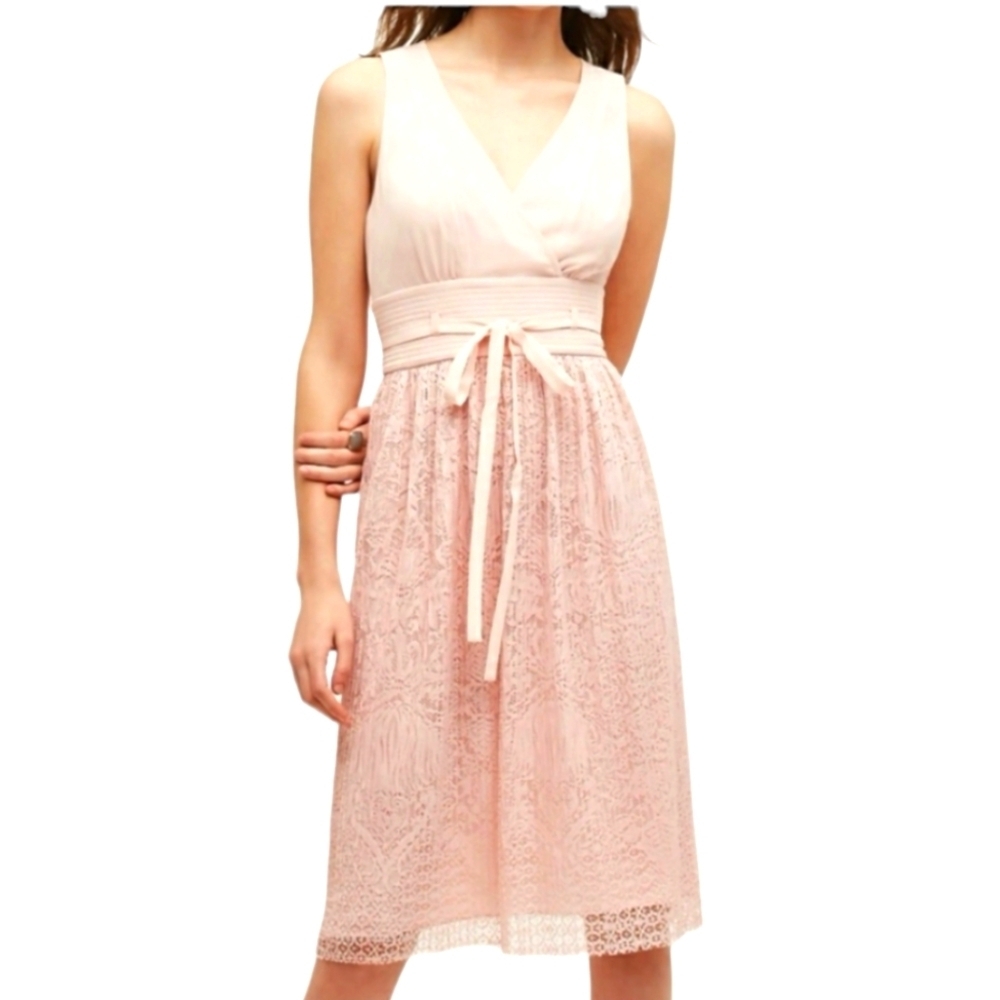 Leifsdottir Anthropologie Blush Pink Lace Overlay Dress Size 6